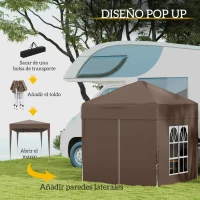 Outsunny Carpa Plegable 2x2m Cenador de Jardín 4 Paredes Laterales Tela Oxford 2 Puertas 2 Ventanas Bolsa de Transporte Marrón(m-4)