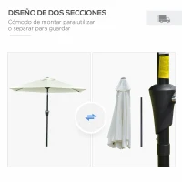 Outsunny Sombrilla de Jardín Ø230x216 cm con Apertura Manual Ángulo Ajustable e Impermeable para Terraza Piscina Crema(m-7)