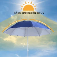 Outsunny Parasol para Playa 2 en 1 con 2 Paneles Laterales Toldo Portátil Anti-UV con Bolsa de Transporte Ø210x222cm Azul(m-7)