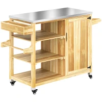 Outsunny Carrinho de Barbecue de Madeira Carrinho de Serviço com Prateleiras Armário Bancada de Aço Inoxidável 134,5x50x91,5 cm Madeira(m-11)