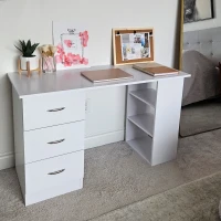 HOMCOM Computer Desk, Writing Table, PC Workstation with 3 Storage Shelves and Drawers, Silver Handle, for Home Office, White(m-12)