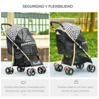 PawHut Carrito para Mascotas con 2 Puertas Ventana de Malla Cesta de Almacenamiento Cuerda de Seguridad 80x44,5x97 cm Negro(m-6)