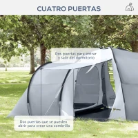 Outsunny Tienda de Campaña Familiar para 4-6 Personas con 2 Ventanas y Bolsa de Transporte Impermeable Anti-UV 590x245x193cm Gris(m-5)