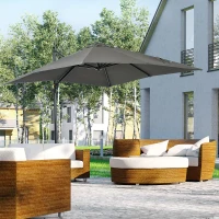 Outsunny Sombrilla de Jardín de Aluminio Parasol Excéntrico con Manivela y Poste Giratorio e Inclinable 245x245x245 cm Gris(m-2)