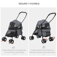 PawHut Cochecito para Perros Pequeños Plegable con Ventanas de Malla Cojín Lavable Correas de Seguridad y Marco de Acero Gris(m-5)