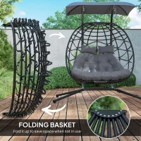 Outsunny Two-Seater Rattan Egg Chair - Black(m-8)