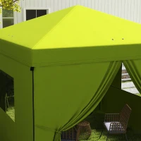 Outsunny Carpa Plegable 3x3 m con 4 Cortinas Laterales 2 Ventanas de Malla Altura Ajustable Impermeable y Anti-UV Verde(m-9)