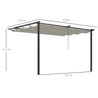 Outsunny Pérgola de Pared para Exterior con Techo Retráctil para Patio Terraza Jardín 390x290x220 cm Crema(m-3)