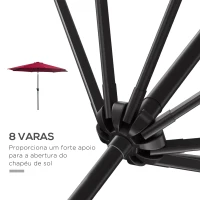 Outsunny Sombrilla de Jardín Ø295x250 cm con Manivela Parasol Exterior con Mecanismo de Inclinación y Poste Desmontable de Metal para Terraza Piscina Patio Vino Tinto(m-7)