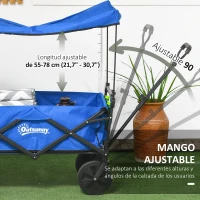 Outsunny Carro Plegable con Toldo Desmontable Longitud y Ángulo del Mango Ajustables y Bolsa de Transporte Carga 100 kg Azul(m-5)
