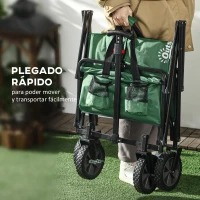 Outsunny Carro Plegable Carretilla de Transporte con Mango Ajustable Rueda Universal Freno para Playa Jardín Camping Marco Acero Carga 40 kg 83x50x69-99 cm(m-6)