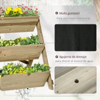 Outsunny Jardinera de Escalera de 3 Niveles Maceteros de Madera Jardinera Vertical con Tela no Tejida y Orificios de Drenaje Huerto Urbano para Plantas Macetas Flores Jardín 71x61x77 cm Natural(m-5)