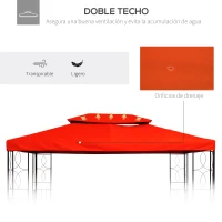 Outsunny Techo de Repuesto para Cenador 4x3 m Cubierta de Repuesto con Techo Doble 10 Orificios de Drenaje y Protección UV Toldo de Recambio para Pabellón Gazebo Rojo(m-4)