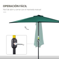 Outsunny Sombrilla 269x138x236 cm Parasol de Jardín con Manivela y Forma Semicircular para Exterior Terraza Patio Piscina Verde(m-5)