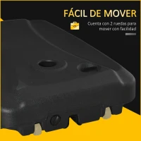 Outsunny Base de Sombrilla con 2 Ruedas Rellenable de Agua 60 kg Arena 68 kg o Mixto 75 kg 80x60x17 cm Negro(m-7)