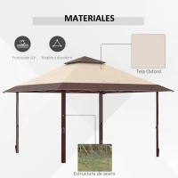 Outsunny Carpa Plegable 3,85x3,85 m con Doble Techo Altura Ajustable y Bolsa de Transporte Impermeable Anti-UV Caqui y Café(m-4)