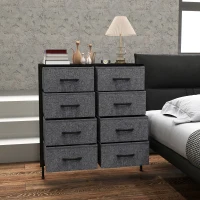 HOMCOM Fabric Chest of Drawers, Industrial Bedroom Dresser with 8 Fabric Drawers, Steel Frame and Wooden Top for Nursery, Living Room, Hallway, Black(m-8)
