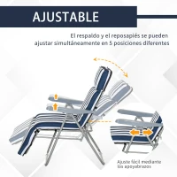 Outsunny 2 Tumbonas de Jardín de Acero con Cojín Acolchado Respaldo Ajustable y Reposapiés 60x75x66-102 cm Azul y Blanco(m-4)