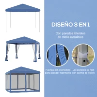 Outsunny Carpa Plegable 3x3 m con 4 Paredes Laterales de Malla 8 Orificios de Drenaje Impermeable y Bolsa de Transporte Azul(m-4)