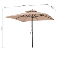 Outsunny Parasol de Jardín de Metal 3x3x3 m con Doble Techo Impermeable y Manivela para Terraza Balcón Exterior Beige(m-3)