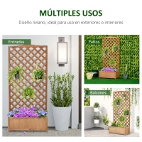 Outsunny Jardinera con Enrejado de Madera Maciza Arriate Macetero con Soporte para Trepadora Cultivos Plantas Flores para Balcón Terraza Jardín Exterior 76x36x170 cm Marrón(m-7)