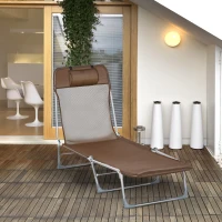Outsunny Tumbona Plegable y Reclinable de Jardín con Reposacabezas y Respaldo Ajustable en 5 Niveles Tela de Texteline Transpirable 182x56x28 cm Marrón(m-7)