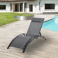 Outsunny Tumbona Reclinable de Aluminio con Respaldo Ajustable en 5 Posiciones y Reposacabezas Extraíble Acolchado Textelino(m-7)