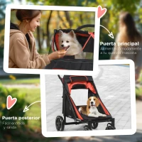 PawHut Cochecito para Perros Plegable Carrito para Mascotas con Ventanas de Malla Correas de Seguridad 112x65x100 cm Rojo(m-7)