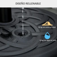 Outsunny Base de Sombrilla de PE Redonda para Postes de 38mm/48mm Rellenable de Arena 35 kg y Agua 25L Ø56x30,5 cm Negro(m-5)