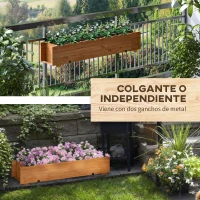 Outsunny Jardinera de Madera con 2 Ganchos para Colgar para Cultivos Plantas Flores al Exterior 91x18x16,5 cm Natural(m-4)