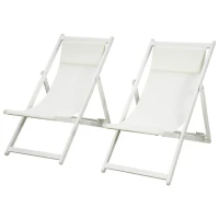 Outsunny Conjunto de 2 Tumbonas Plegables de Aluminio con Respaldo Regulable en 5 Posiciones Reposacabezas 58x96,5x91,5 cm Blanco(m-11)