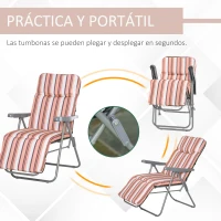 Outsunny 2 Tumbonas de Jardín de Acero con Cojín Acolchado Respaldo Ajustable y Reposapiés 60x75x65-102 cm Rayas Naranja(m-6)