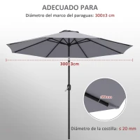 Outsunny Toldo de Recambio de Sombrilla de 3 m Toldo de Repuesto para Sombrilla de Patio con Ventilación Superior Gris(m-5)