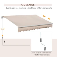 Outsunny Toldo Manual Retráctil 295x200 cm con Manivela de Metal Impermeable y Anti-UV para Jardín Terraza Beige(m-6)
