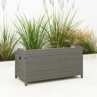Outsunny 130 L Rattan Garden Storage Box, with Seat - Grey(m-8)