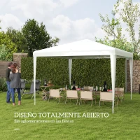 Outsunny Carpa Desmontable de Jardín 3x3 m Gazebo Cenador para Exteriores con 4 Orificios de Drenaje y Tubo de Acero Blanco(m-4)