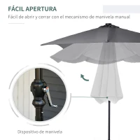 Outsunny Parasol de Terraza 268x205x248 cm con Techo Inclinable hasta 45° Luces LED Solares e Impermeable Gris Oscuro(m-5)