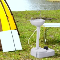 Outsunny Lavamanos Portátil Estación de Lavado para Actividades al Aire Libre y Camping con Tanque de Agua de 17L Dispensador de Jabón Toallero y 2 Ruedas HDPE para Eventos, Reuniones Gris Claro(m-2)