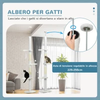 PawHut Albero per Gatti a Soffitto con Altezza Regolabile e Pali Tiragraffi in Sisal, 48x32x225-255 cm, Bianco(m-5)