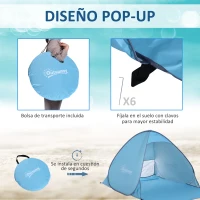 Outsunny Tienda de Playa para 2-3 Personas Pop-Up con Ventanas tipo Refugio con Protección Solar UV 200x150x119 cm Azul(m-5)