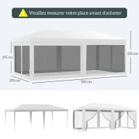 Outsunny Carpa de Jardín 6x3 m con 6 Mosquiteras Laterales 2 Puertas con Cremallera para Terraza Patio Blanco(m-3)