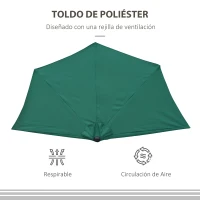 Outsunny Sombrilla 269x138x236 cm Parasol de Jardín con Manivela y Forma Semicircular para Exterior Terraza Patio Piscina Verde(m-4)