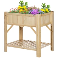 Outsunny Huerto Urbano de Madera  78,5x58x81 cm Mesa de Cultivo con 6 Compartimentos y Estante Inferior para Plantas Flores en Jardín Terraza Exterior Color Natural(m-10)
