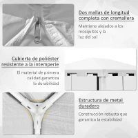 Outsunny Cenador Exterior 4x3 m con 4 Mosquiteras Laterales 2 Puertas con Cremallera y 6 Orificios de Drenaje Blanco y Negro(m-5)