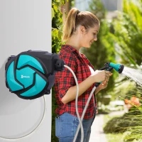 DURHAND Carrete para Manguera Retráctil 10m con 7 Modos de Riego Sistema de Enrollado Automático con Bloqueo Conector de 1m para Jardín Césped 28x14x34 cm Negro y Verde(m-2)