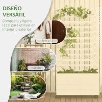Outsunny Jardinera con Enrejado de Madera Maciza Soporte con 4 Ruedas Celosía y Malla Geotextil 76x30x155 cm Blanco(m-4)