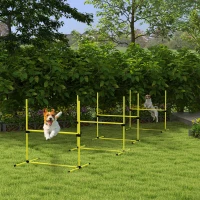 PawHut 4 Pieces Dog Agility Training Equipment, Adjustable Height Jumps Hurdle with Carrying Bag for Outdoor, Yellow(m-2)