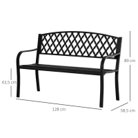 Outsunny Banco de Jardín de 2 Plazas con Respaldo Decorativo y Reposabrazos para Terraza Balcón Patio Exterior Carga 240 kg Hierro Fundido y Acero 128x58,5x89 cm Negro(m-3)