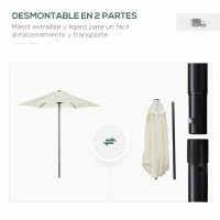 Outsunny Parasol de Terraza con Mástil de Aluminio Techo de Ventilación y Poste Desmontable Impermeable para Patio Beige(m-4)
