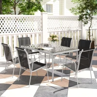 Outsunny Juego de Comedor de Jardín de 7 Piezas con 1 Mesa 6 Sillas Apilables para Terraza Patio Negro(m-9)